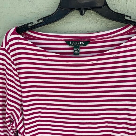 Lauren Ralph Lauren Women's XL Red & White Striped Knit Top 3/4 Sleeve - Picture 7 of 8